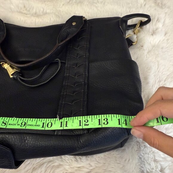 Aimee Kestenberg Black Pebbled Leather Satchel Tote Bag With Gold Hardware - Picture 12 of 13